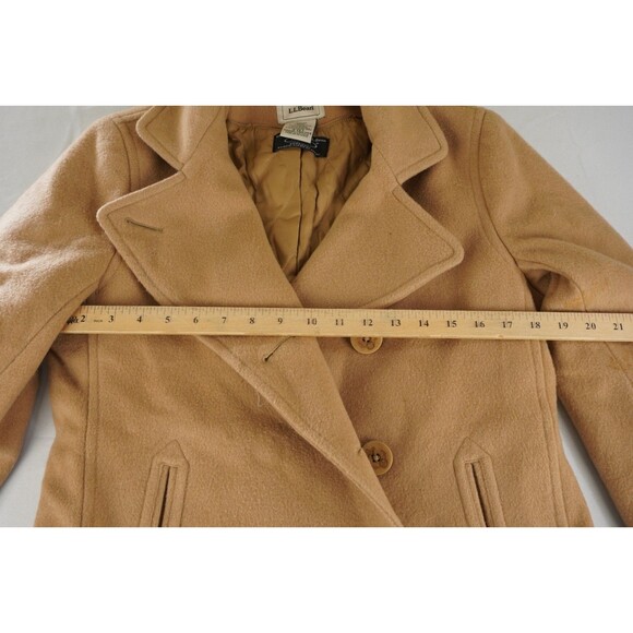 LL BEAN Bellandi Womens 4 Petite Italy 100% Wool Tan Pea Coat Jacket Thinsulate - Picture 4 of 8